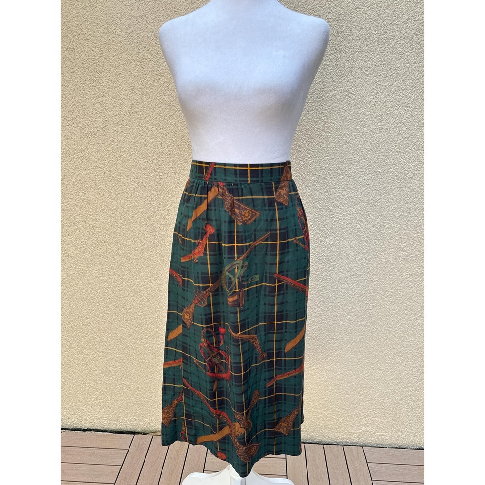 Vintage Knights LTD petite green plaid Midi Skirt
